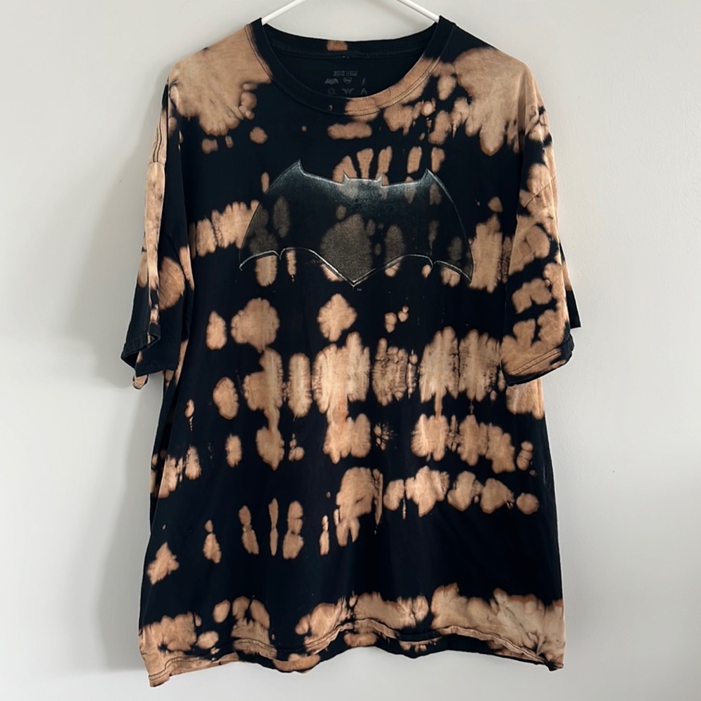 Bleached Black Graphic Tee with Bat Emblem